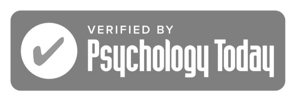 A verification badge with a check mark and the text "Verified by Psychology Today" on a gray background.
