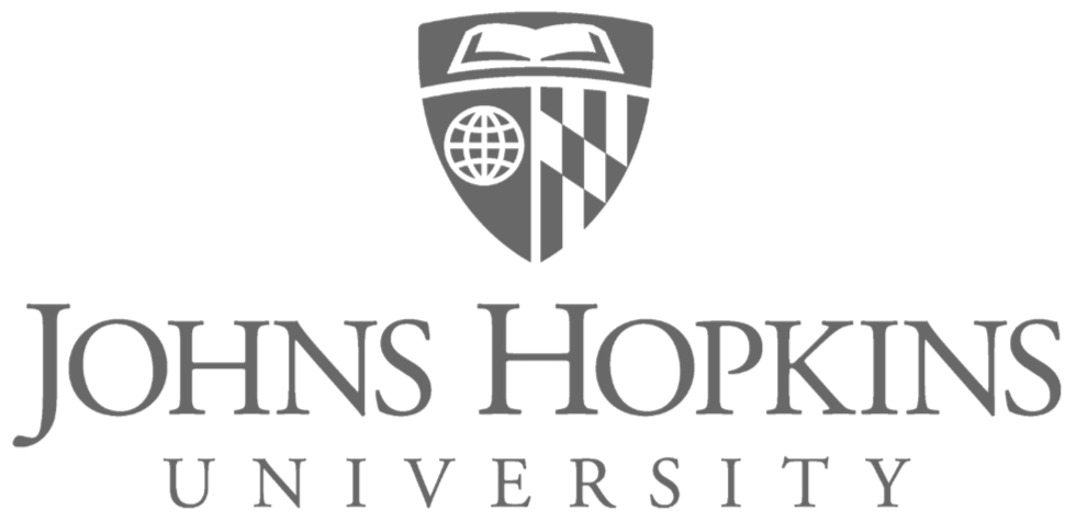 The logo of Johns Hopkins University featuring a shield with a globe and a book.