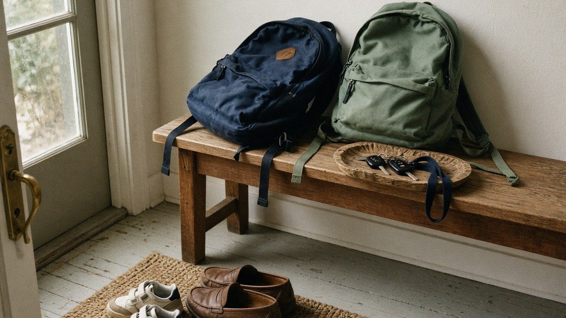 Kids' backpacks, car keys and shoes by the front door of a busy family home, the logistics that can leave a married couple feeling like roommates