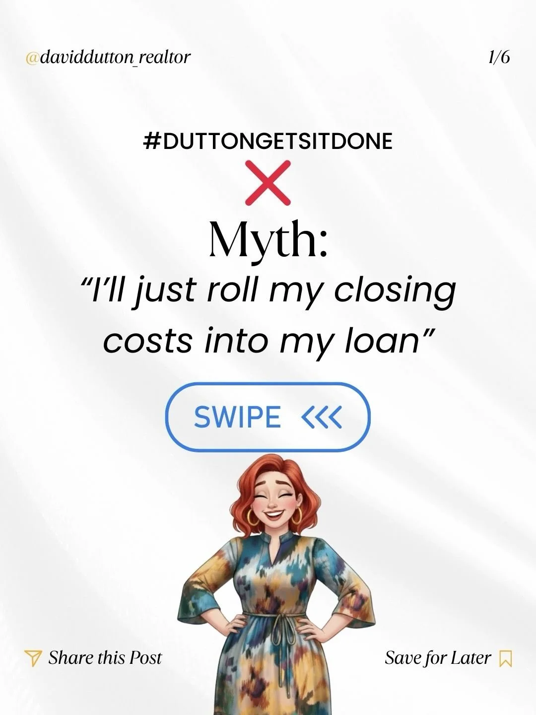 Buyer Myth &rarr; Reality: Closing Costs
Caption Option 1

❌ Buyer myth: &ldquo;I&rsquo;ll just roll my closing costs into my loan.&rdquo;

Reality?
On a home purchase, your loan is based on the purchase price minus your down payment &mdash; that&rsq