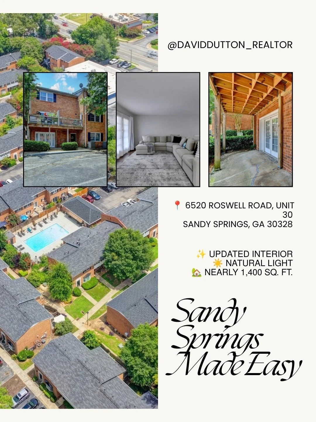 🌿 One-level living with Sandy Springs right outside your door.
Welcome to 6520 Roswell Road, Unit 30, an updated end-unit offering 2 bedrooms, 2 full bathrooms, and nearly 1,400 square feet of comfortable living space. 🏡

Inside, the single-level f