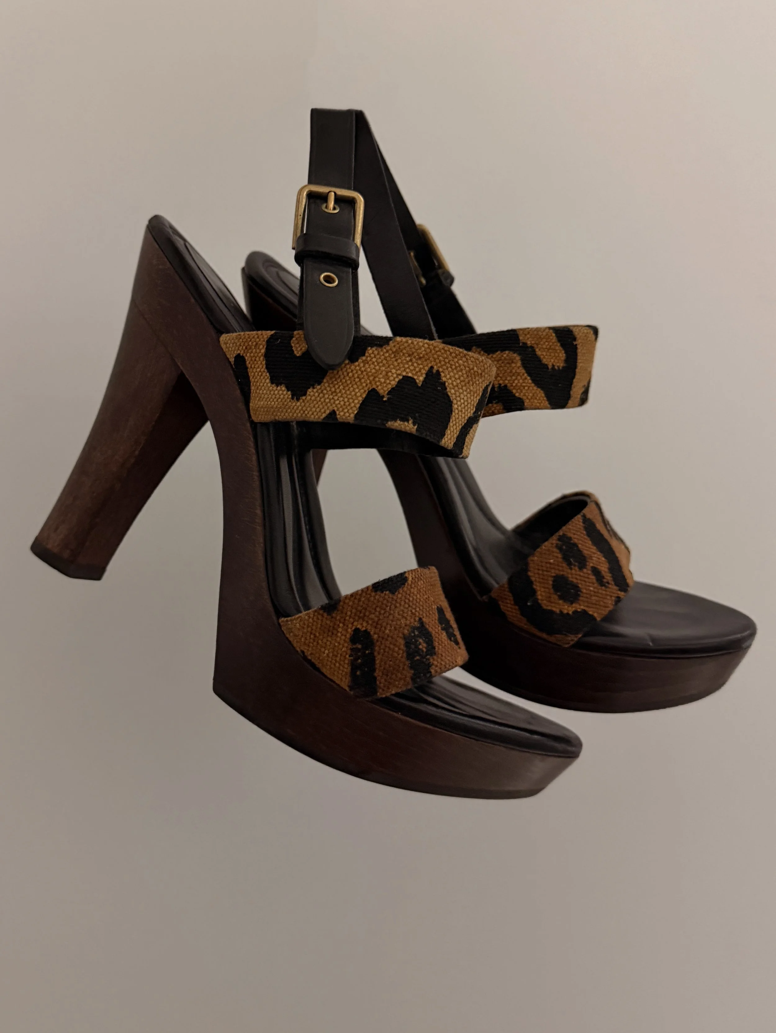 YSL Leopard Wood Heels