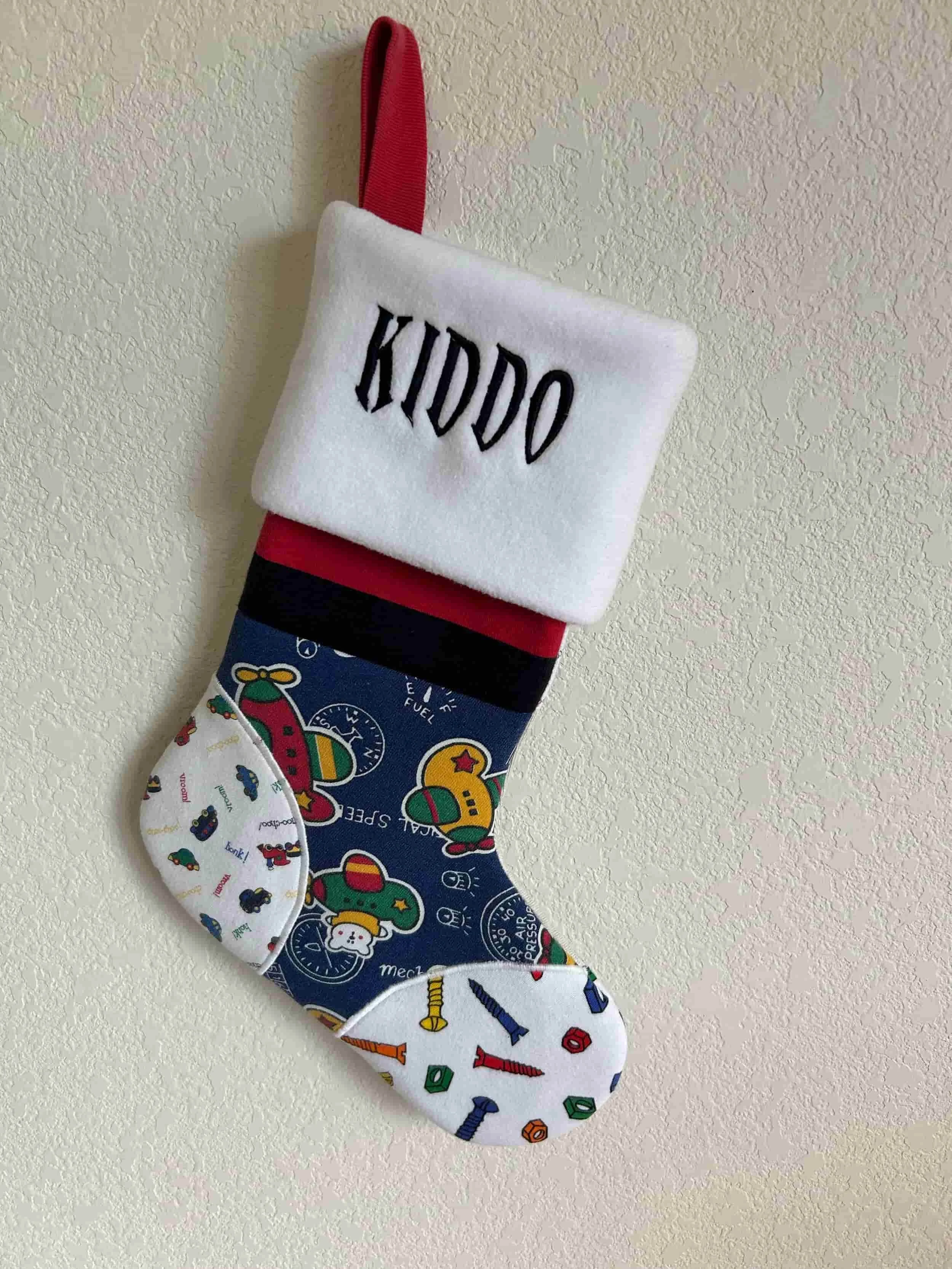 Keepsake stocking made from your clothing – custom holiday stocking beautifully embroidered for a special memory keepsake.