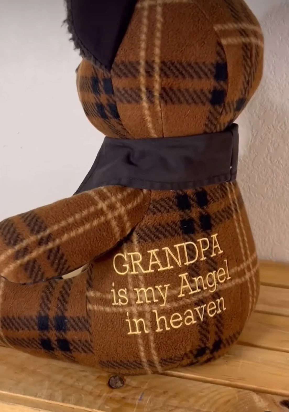 Embroidered memory bear handmade from your items – memorial bear with custom embroidery dedicated to grandpa, a comforting keepsake.