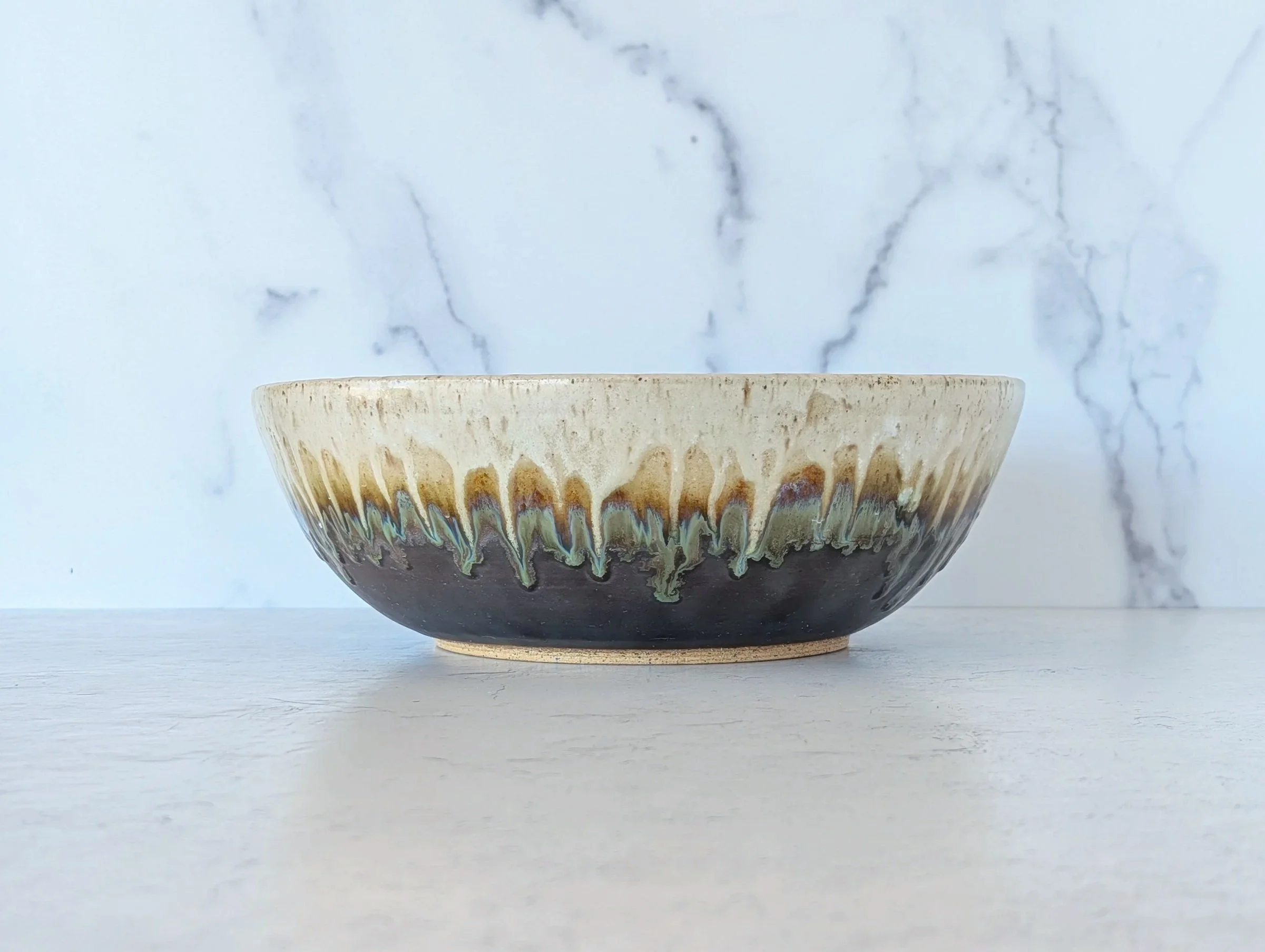 10 Inch Large Bowl - Earthy Tones, Drip Finish