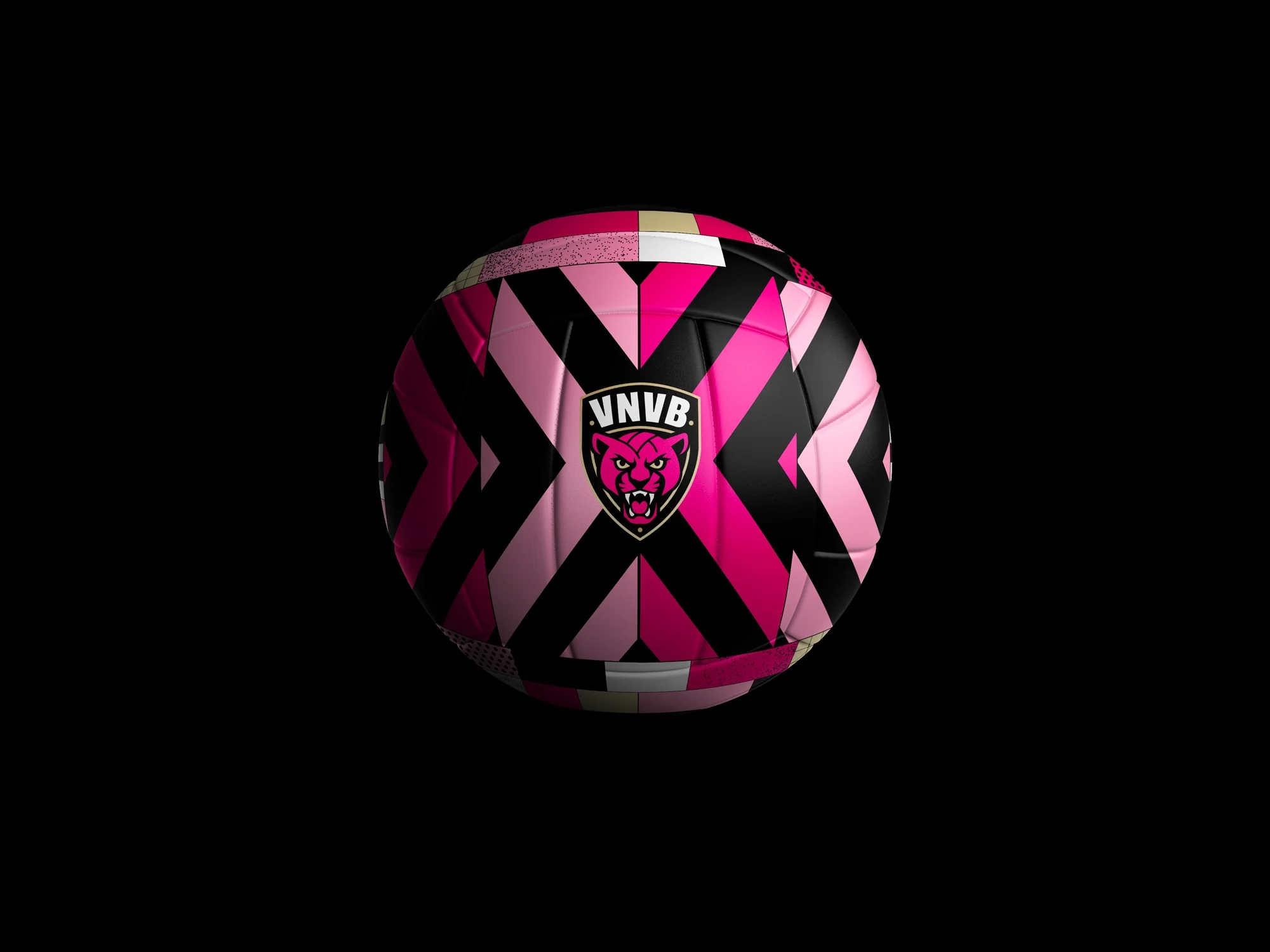 Ballon de volley brandé VNVB avec motif graphique rose et noir issu de l’identité visuelle conçue par Studio 422