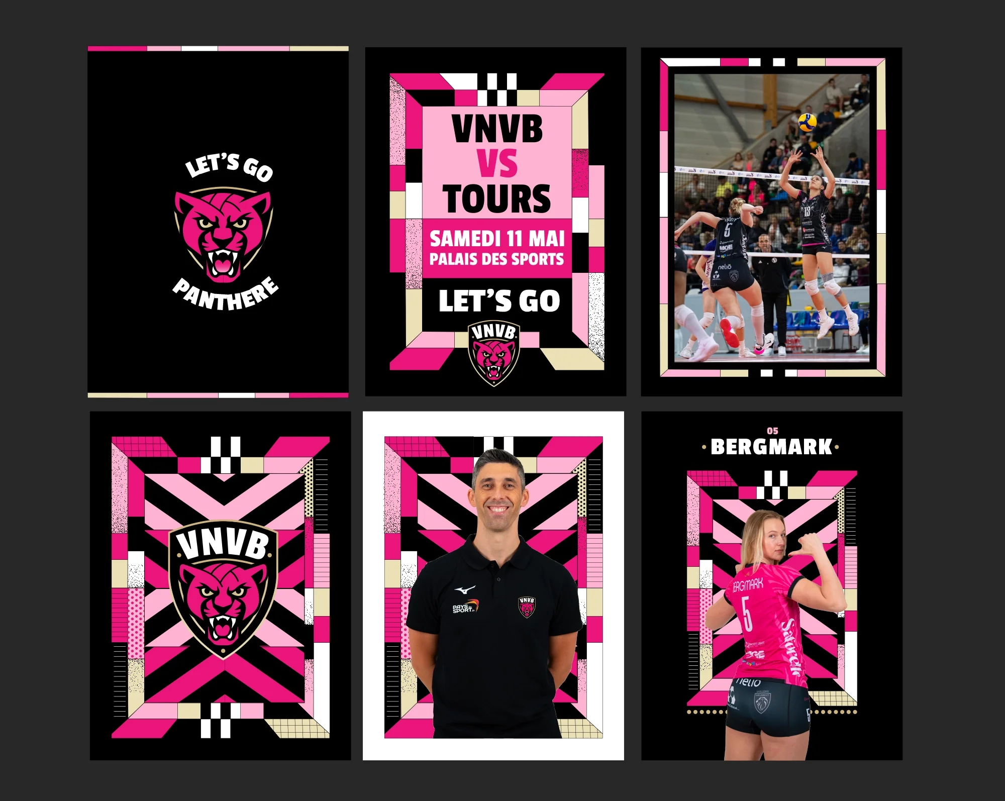 Affiche VNVB avec panthère rose emblématique de l’identité visuelle du club de volley féminin