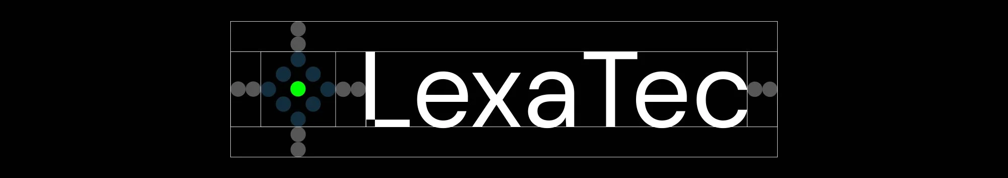 Construction du logo LexaTec basée sur une grille géométrique avec un système de points évoquant l’analyse de données