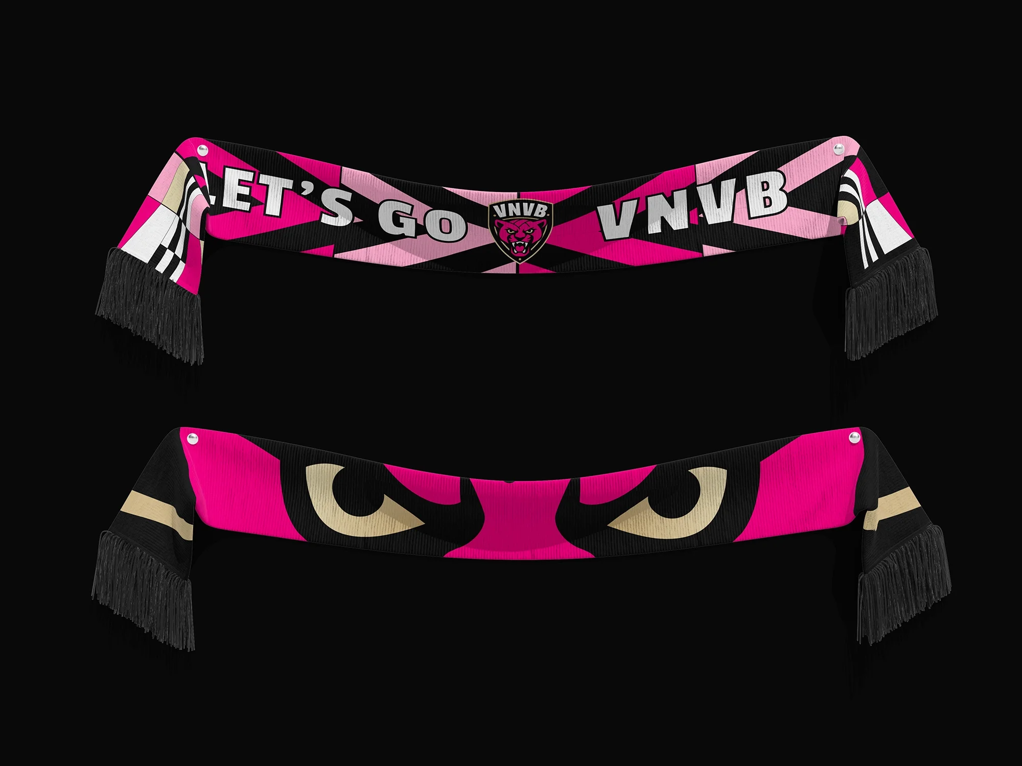 Écharpe de supporter VNVB aux couleurs rose et noir du club de volley féminin