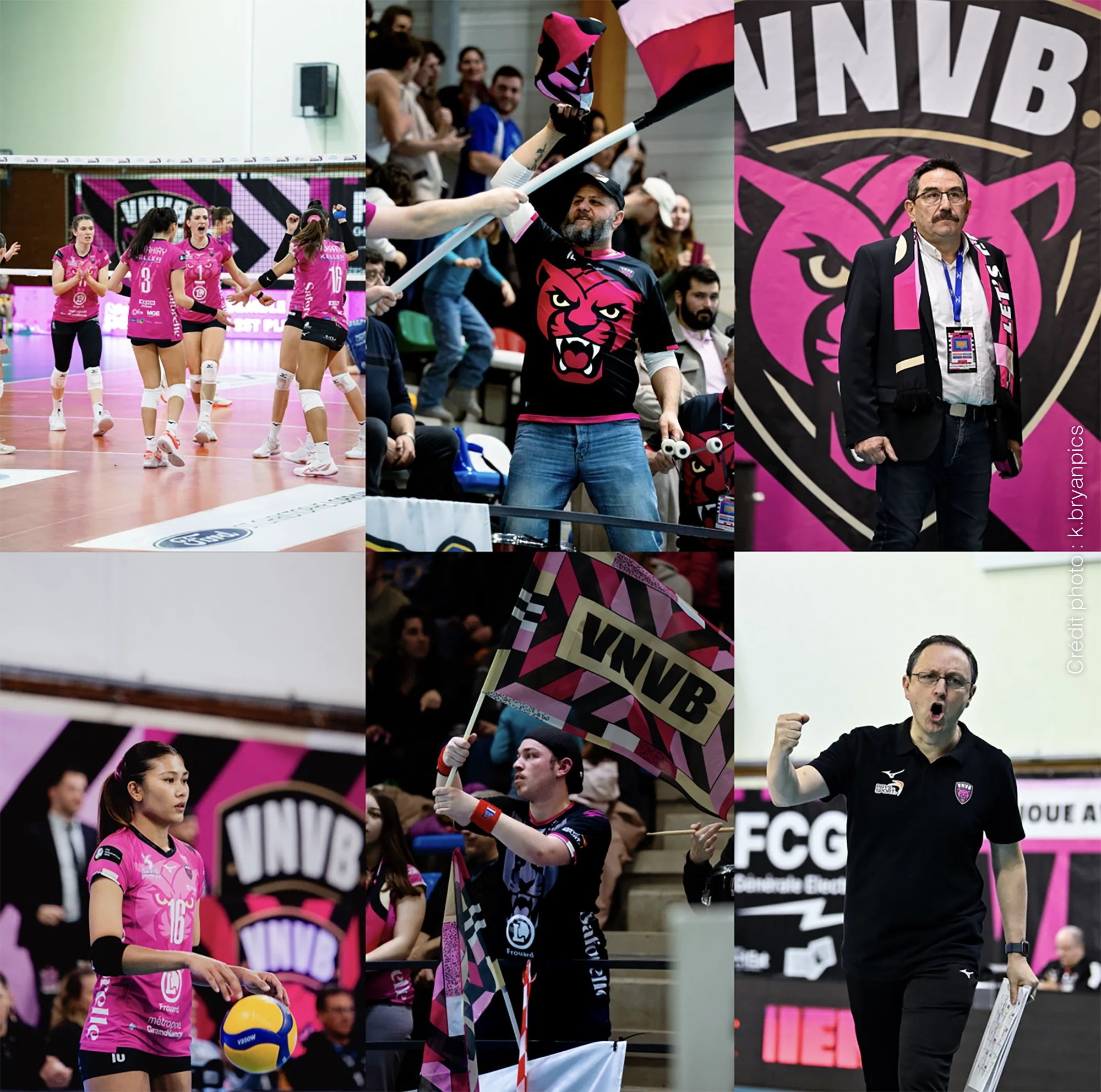 Ambiance de match du club de volley féminin VNVB avec joueuses, supporters et staff au Palais des Sports de Nancy