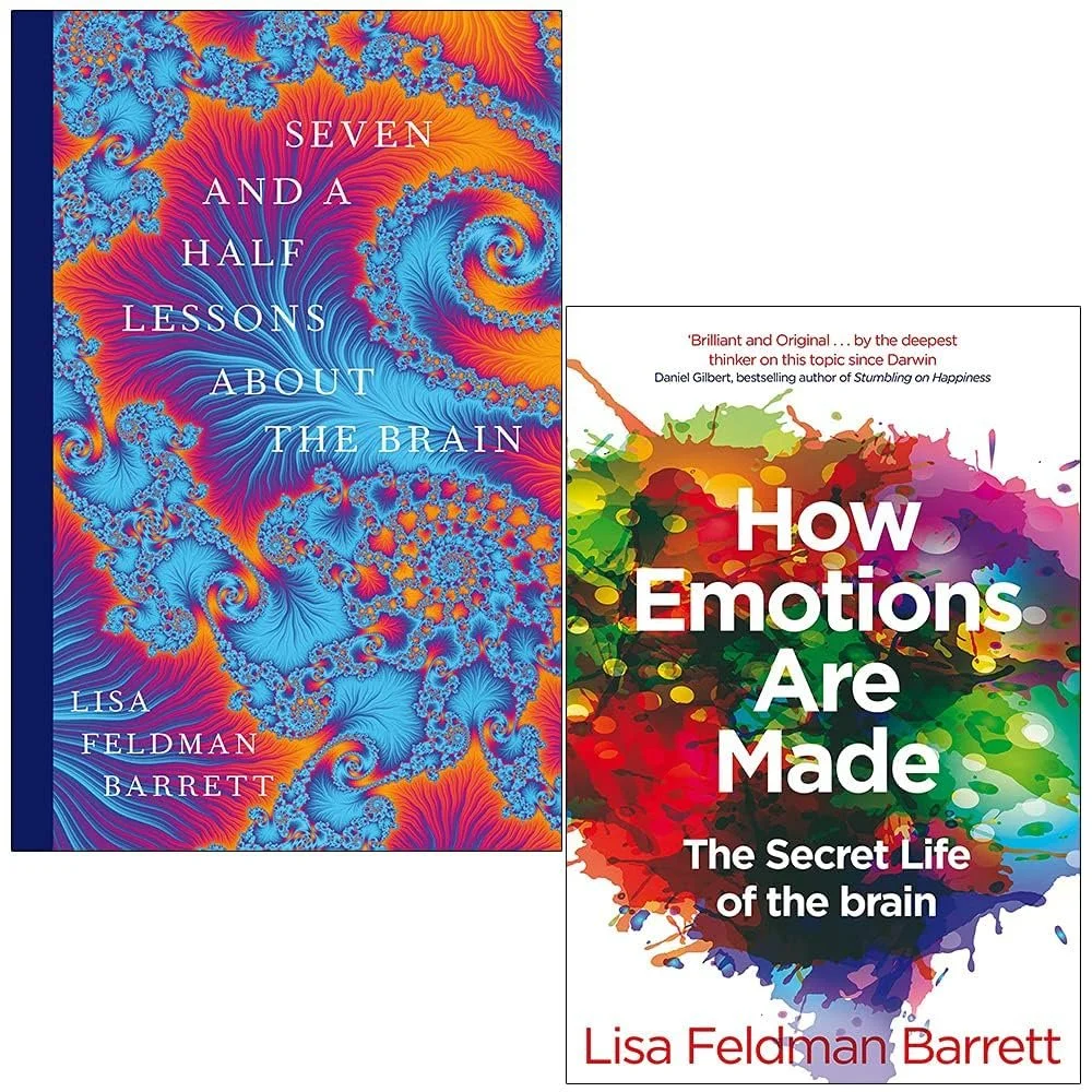 Book covers of 'Seven and a Half Lessons About the Brain' and 'How Emotions Are Made: The Secret Life of the Brain' by Lisa Feldman Barrett.