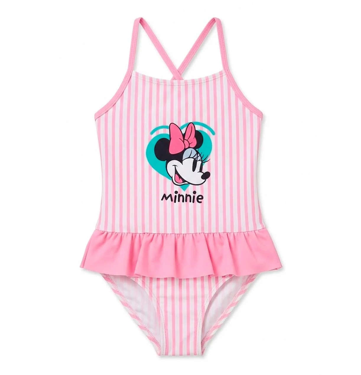 Traje de Baño Niña Minnie Mouse a Rayas Rosas