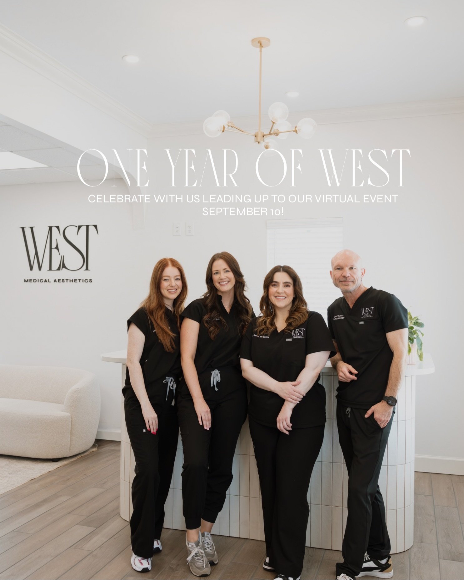 One year of WEST calls for a celebration! 🥂 Join us as we count down to our Virtual Event on September 10 with weekly giveaways, exclusive event pricing, and special offers. Stay tuned! 🤍 

#okcmedspa #medspacontent #okcaesthetician #okcaesthetics 