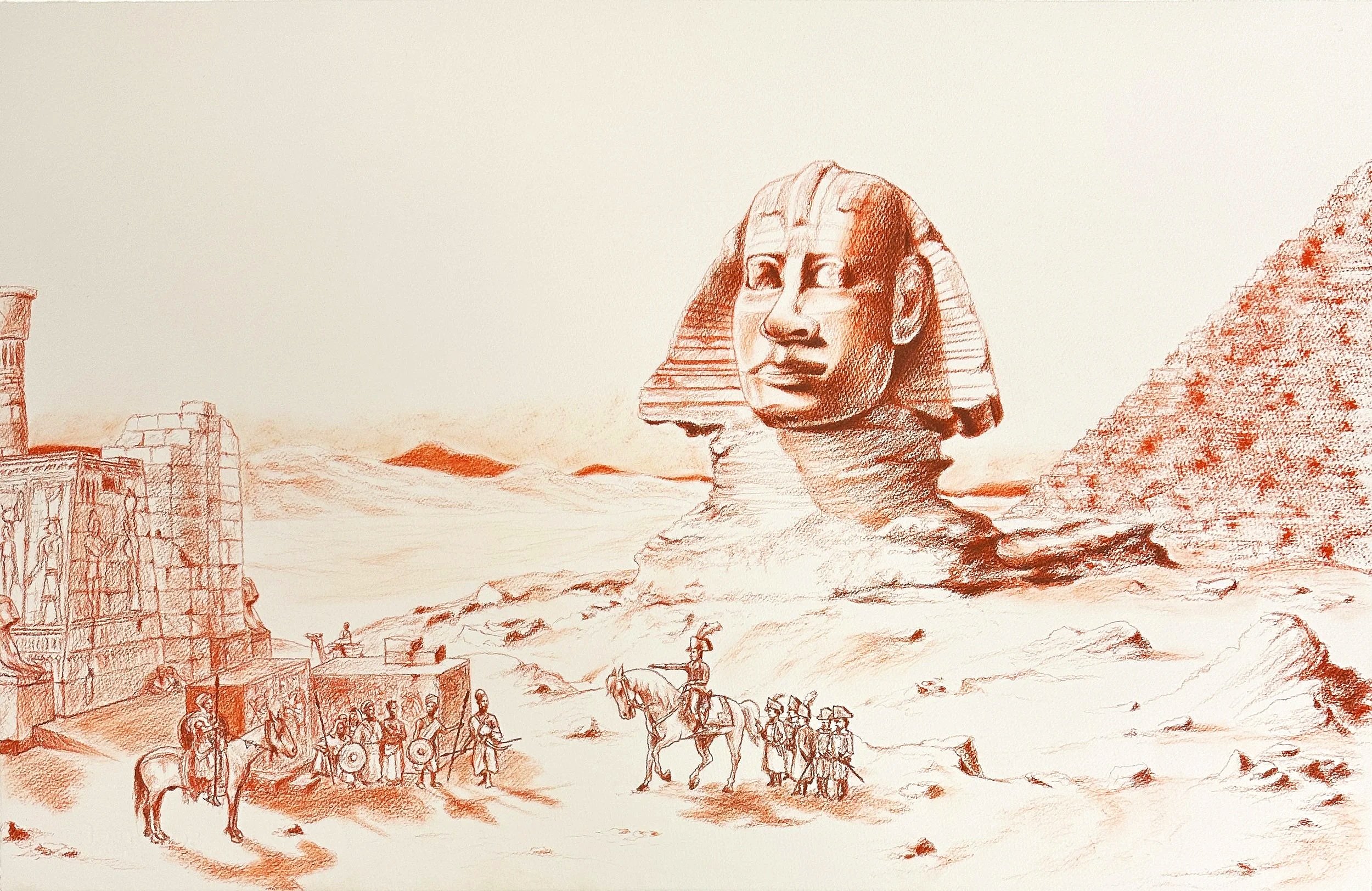 "Khafre’s Tension”,
conté on somerset paper,
19” X 30”, 
2024