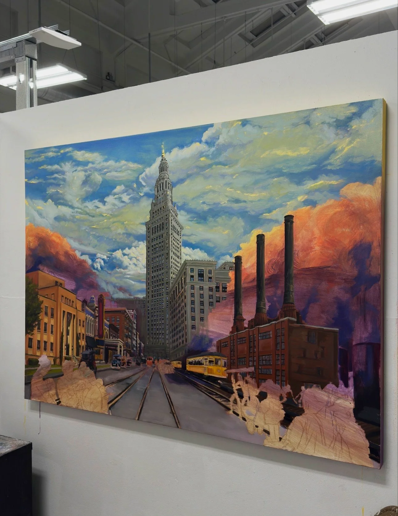 "A Fostered Future", oil and acrylic on stretched canvas, 4' X 6', 2025 - In-Progress Shot