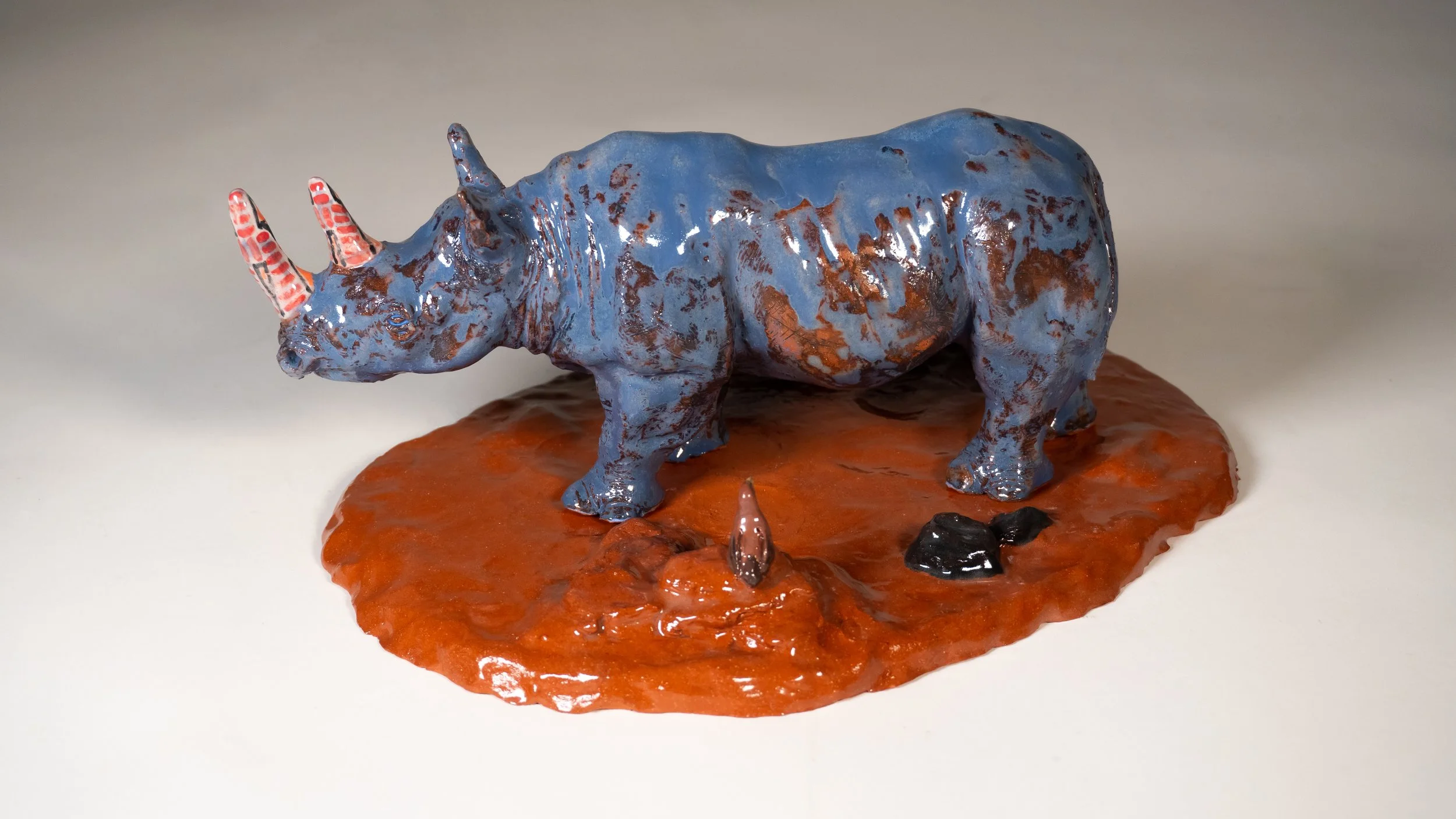 "Black Rhinoceros",
(In environment) platform piece,
glazed terracotta ceramic,
11.60" X 8.5" X 6.75",
2026