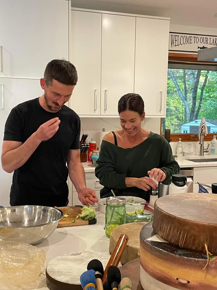 Nick and Heather cooking together