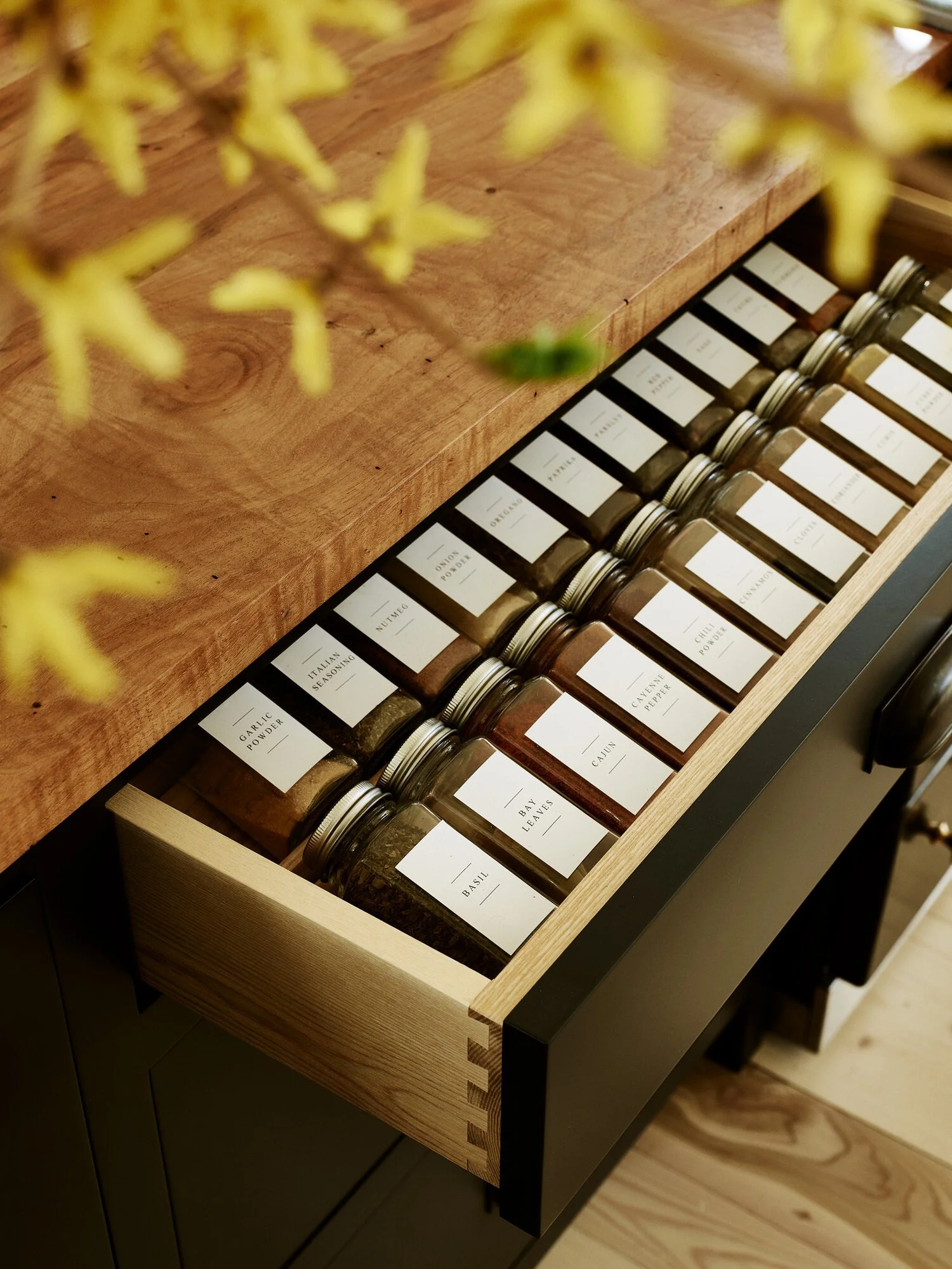 Custom spice rack drawer.