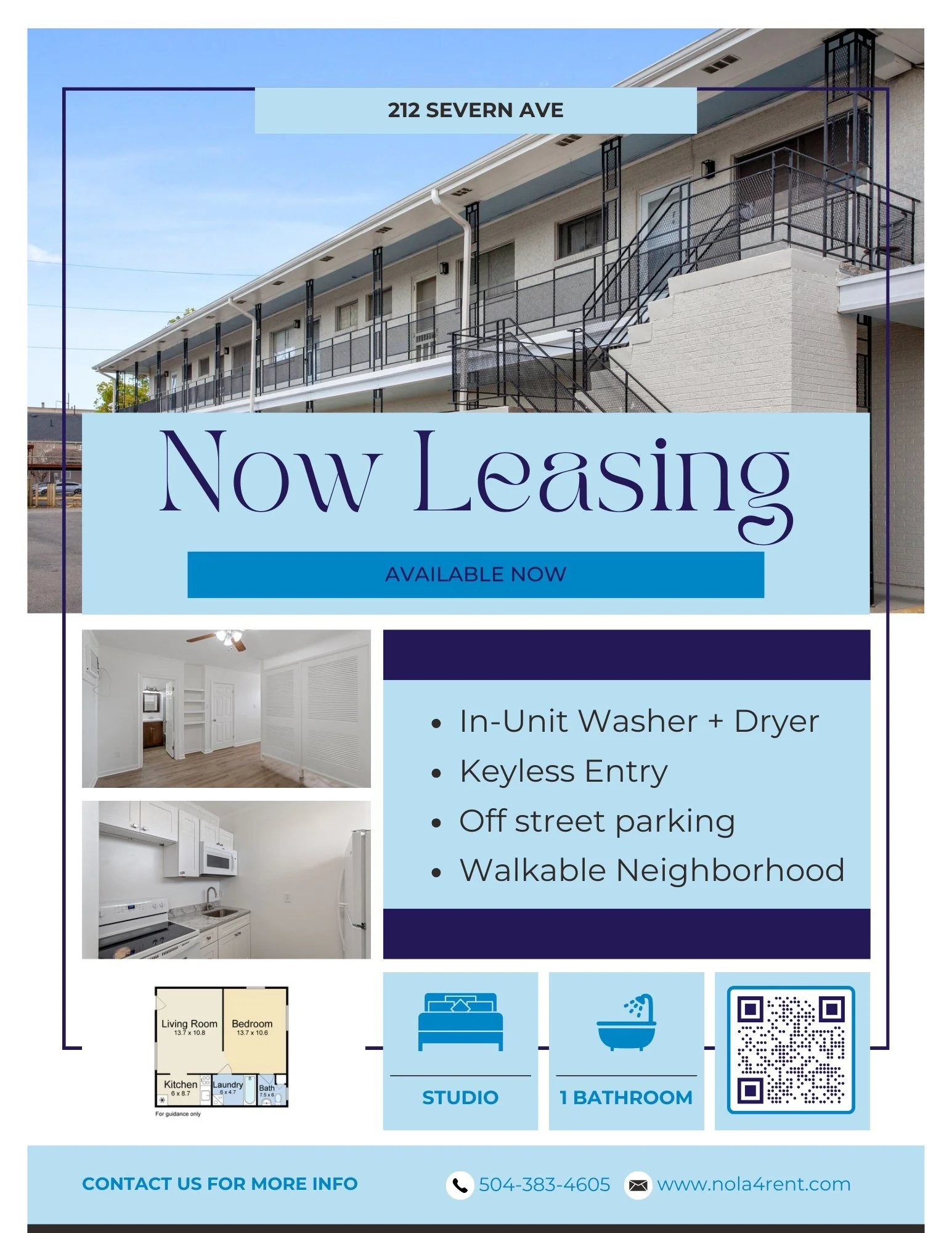 Studio Life
212-216 Severn Ave. -Unit A
Metairie, LA 70001

Studio/1BA
500 Sq.Ft.
$995

Conveniently located right off Metairie Rd and N. Causeway Boulevard

- Granite counter tops
- All New Energy Efficient Appliances
- Washer/Dryer Inside

Learn Mo