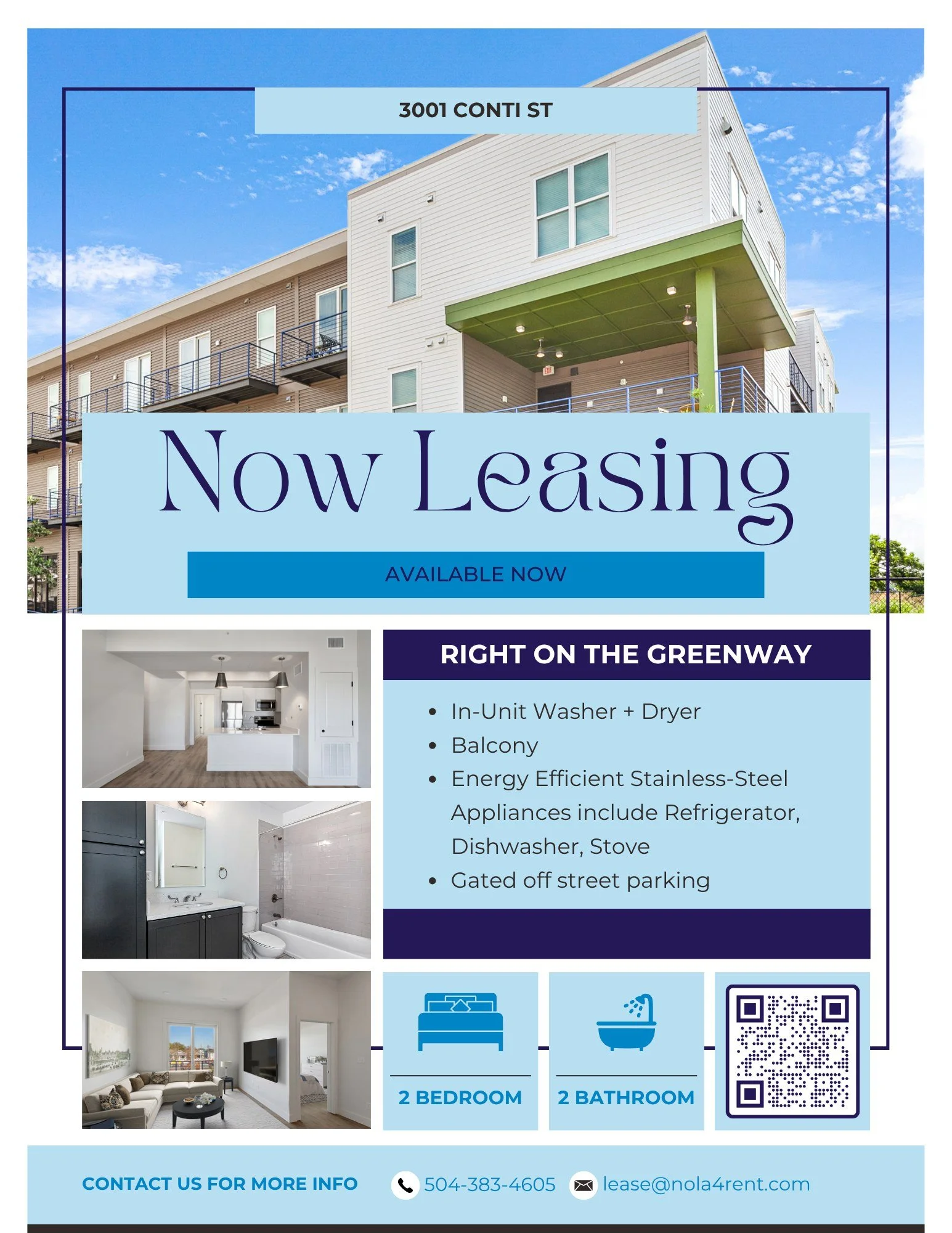 Available Now
.
.
.
3001 Conti
2 Bed/ 2 Bath
$1995/Month
1,120 Sq Ft

Learn More and Schedule a Tour today!

www.nola4rent.com
(504) 383-4605
 #NewlyRenovated #YourNextHome #ApartmentForRent #NowRenting #FallMoveIn #CityLiving #UpdatedLiving #NewOrle