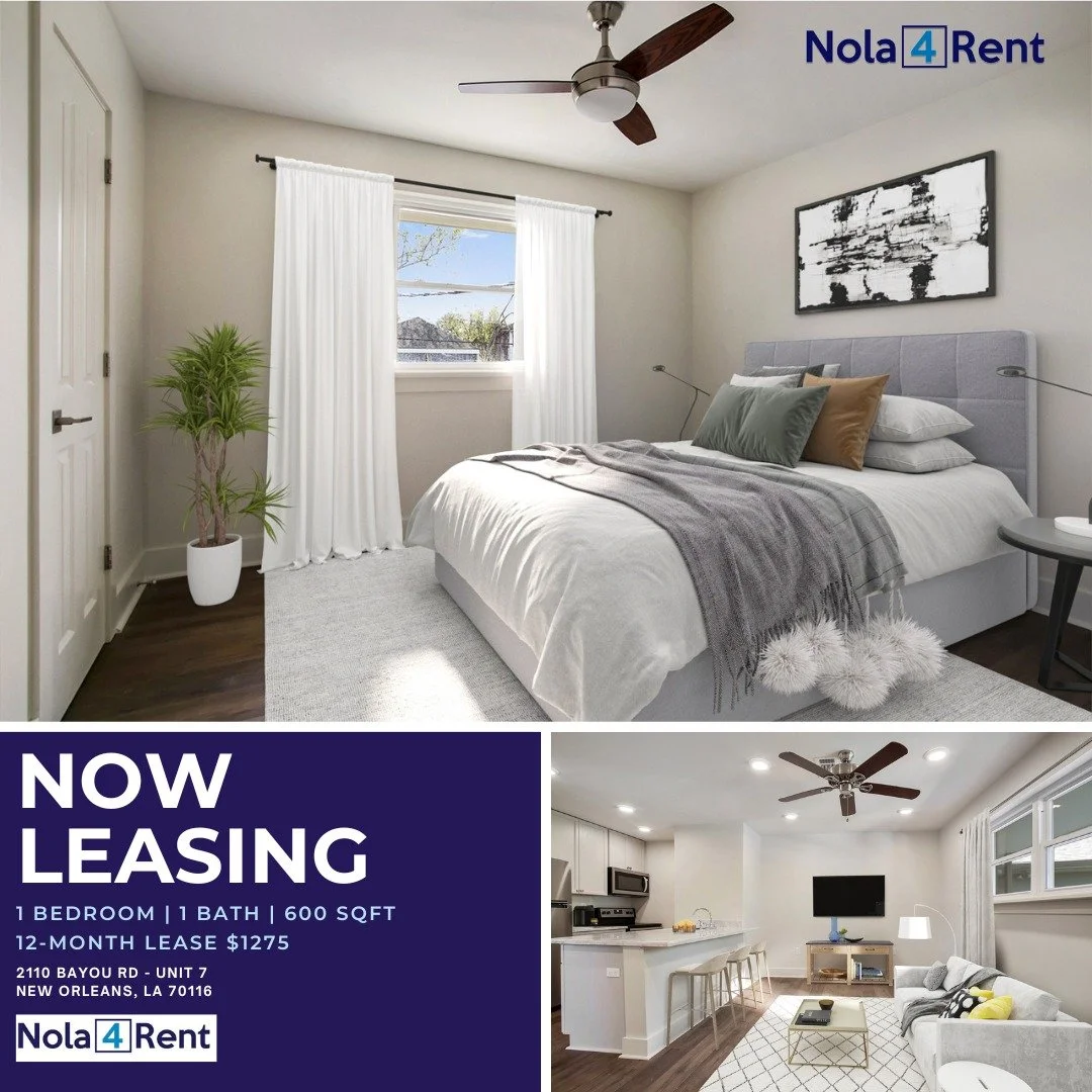 Great Location walking distance to coffee shops, restaurant, &amp; grocery
Make this your next home
.
.
.
2110 Bayou Rd
New Orleans, La 
1 Bed/ 1 Bath
600 sq ft
$1275/month
Learn More and Schedule a Tour today!

www.nola4rent.com
(504) 383-4605 #Your