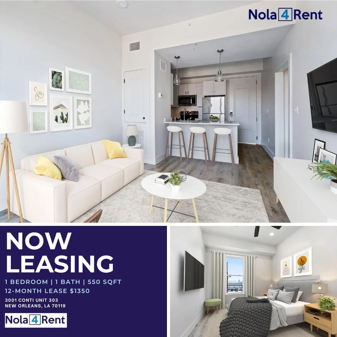 3001 Conti - Unit 303
New Orleans, LA 70119
550 sq ft
$1350/month

Conveniently located right off Lafitte Greenway
~Off Street Parking
~Central AC
~Private Balcony
~In-Unit Laundry
~Walk-in Closet
~Pets under 35lbs accepted

Learn More and Schedule a