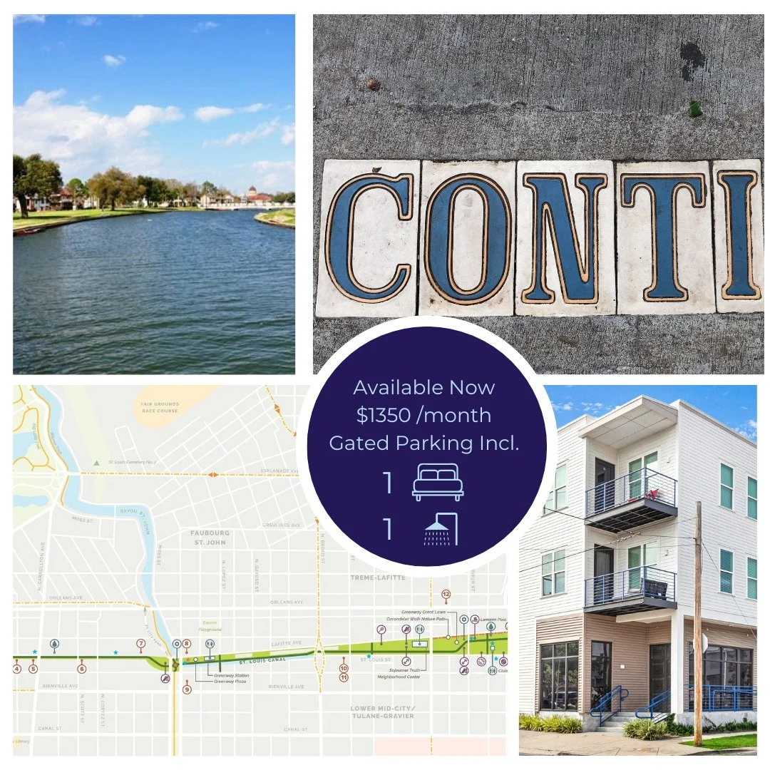 3001 Conti St
New Orleans, LA 70119

Private balcony
In unit laundry 
Walk in closet
Elevator
Gated parking

www.nola4rent.com