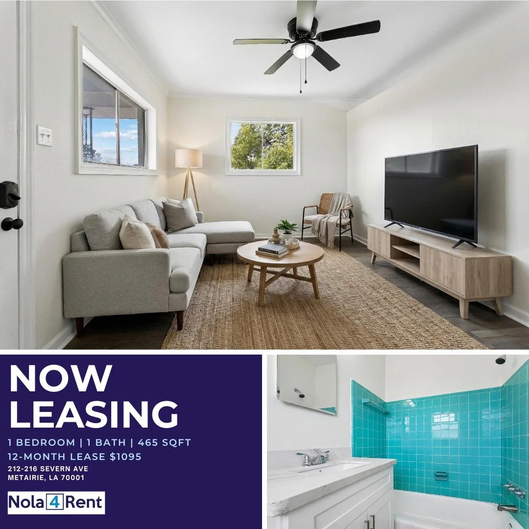 Studio Available
212 Severn Ave
Metairie, LA 70001
.
Off-Street Parking
Washer/Dryer In-Unit
Updated Kitchen
New Flooring
.
Visit our website to schedule a tour:
www.nola4rent.com

 #StudioApartment #stylishstudio #metairiehomes #ApartmentForRent #Yo