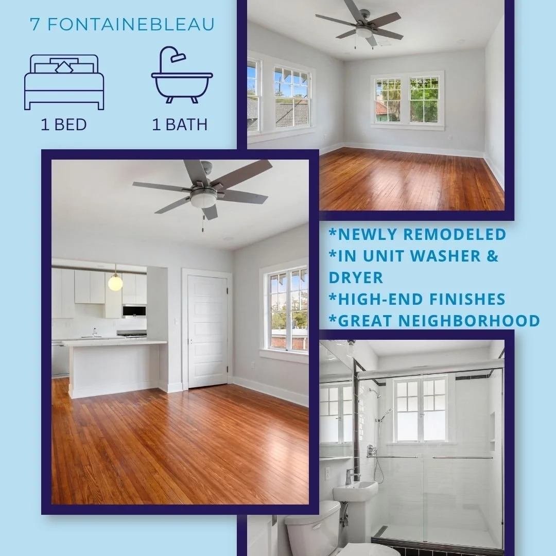 Bright, renovated, 1 bedroom available now! 

7 Fontainebleau Drive
650 Sq. Ft. 
.
.
.
Visit our website to schedule a tour:
www.nola4rent.com

 #ApartmentForRent #lovewhereyoulive❤️ #NowRenting #NowLeasing #springinnola #NOLAliving #nolarentals🏠🏢?
