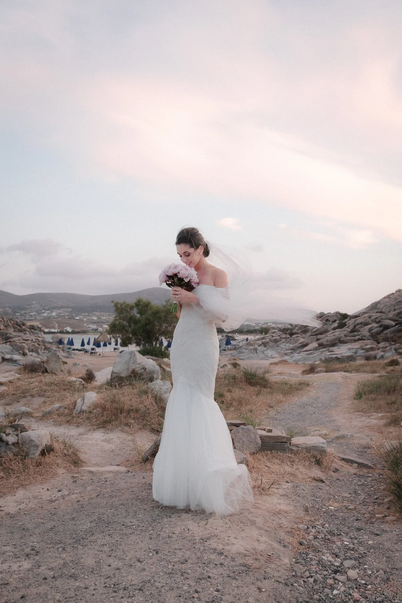Bride portrait, wind veil, Paros - Alexandros Aidonis