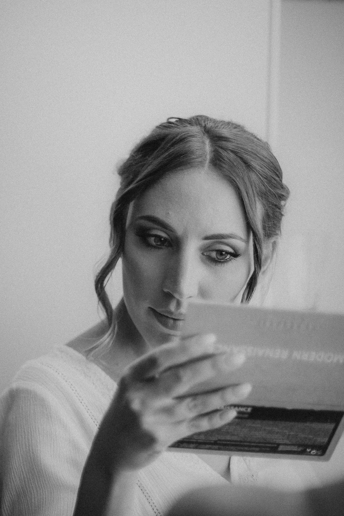 Bride getting ready, black and white, mirror - Alexandros Aidonis, Santorini