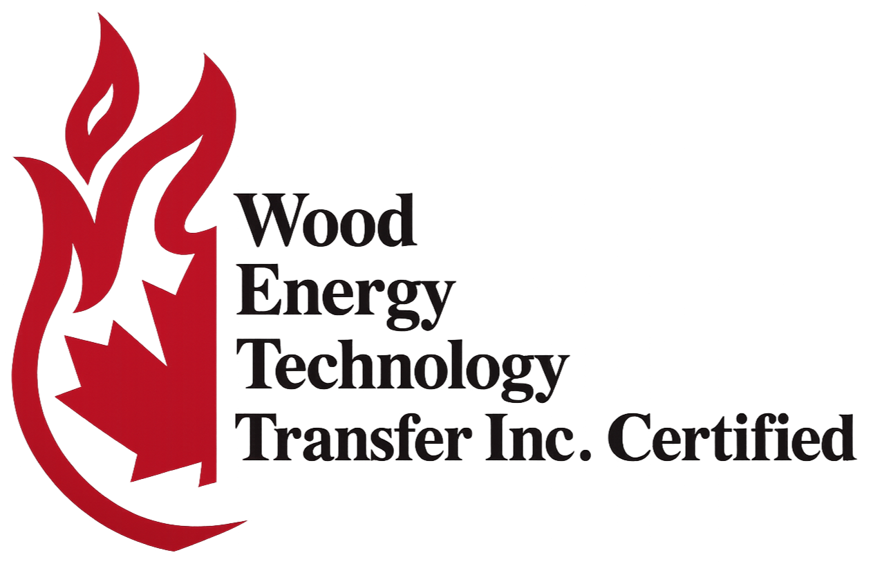 Logo of Wood Energy Technology Transfer Inc. Certified, featuring a red flame design and black text.