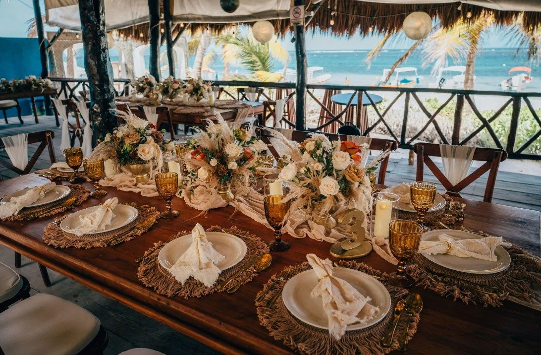 Wooden rustic table, Boho style