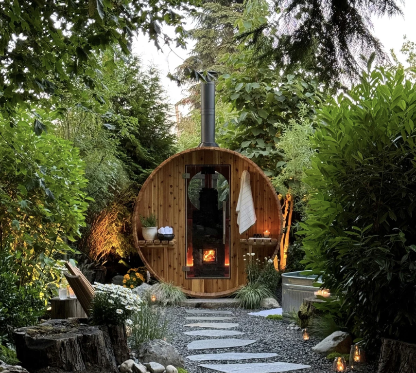 cedar sauna on shore