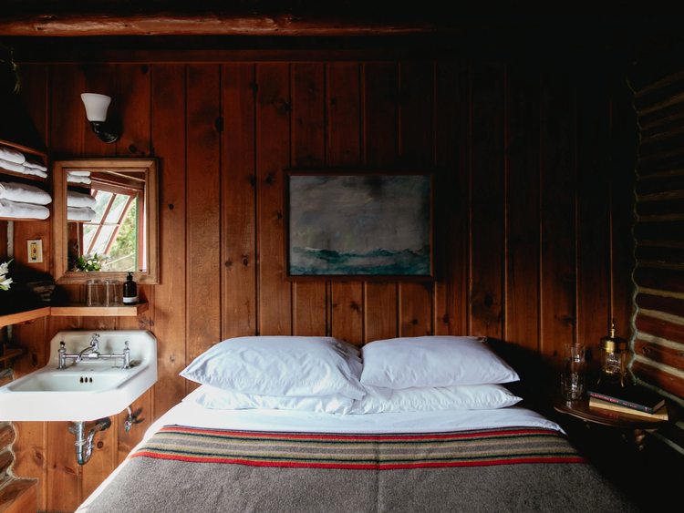 Private queen room in the historic lodge