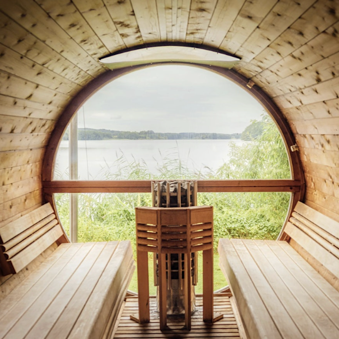 cedar sauna on shore
