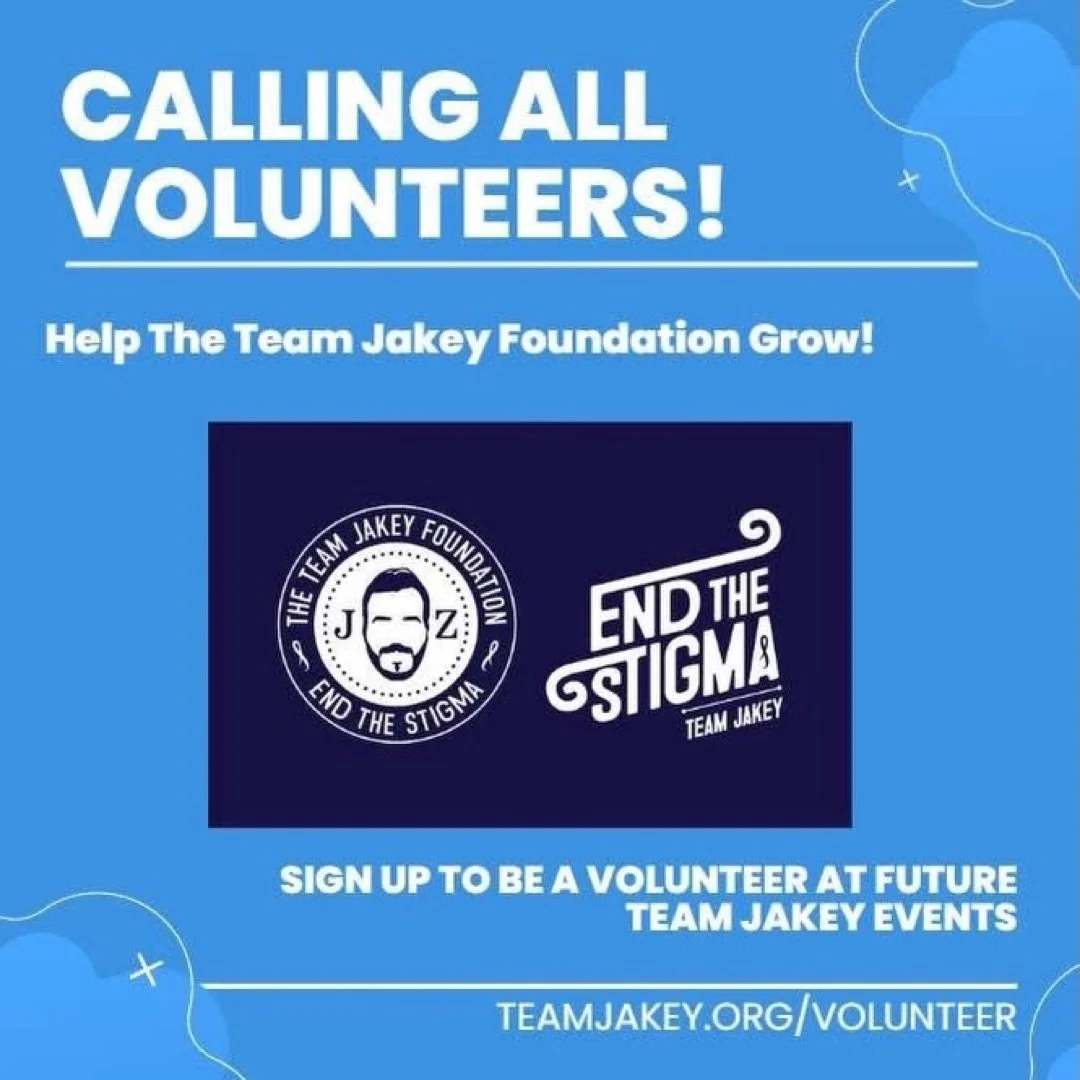 Please share this to anyone you know who already volunteers or wants to get involved. We&rsquo;re getting organized and planning some fun volunteer-focused events for the Team Jakey community. Supporting mental health takes all of us. 💙

We need hel