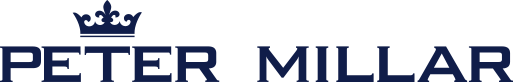 Logo with a crown icon above the words 'PETER MILLAR' in bold uppercase lettering.