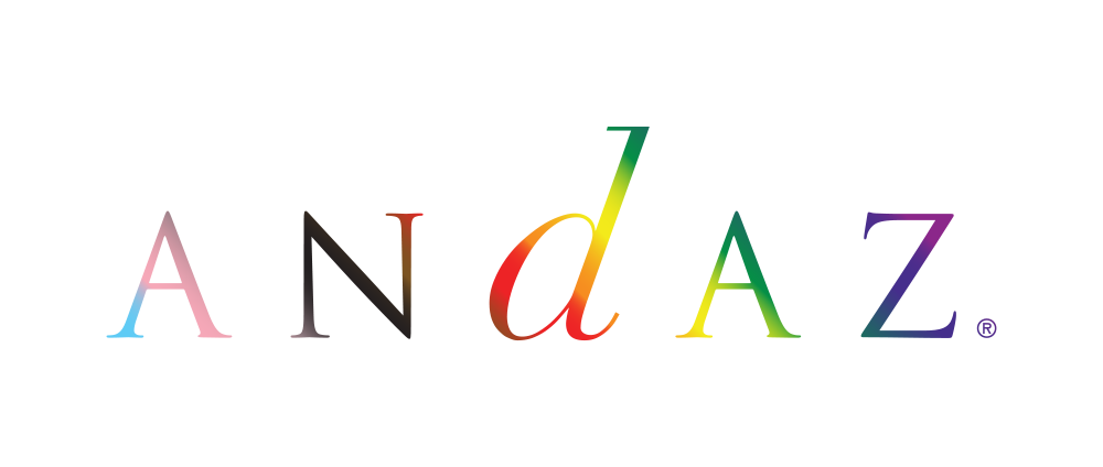 The Andaz Hotel logo in a Pride colourway
