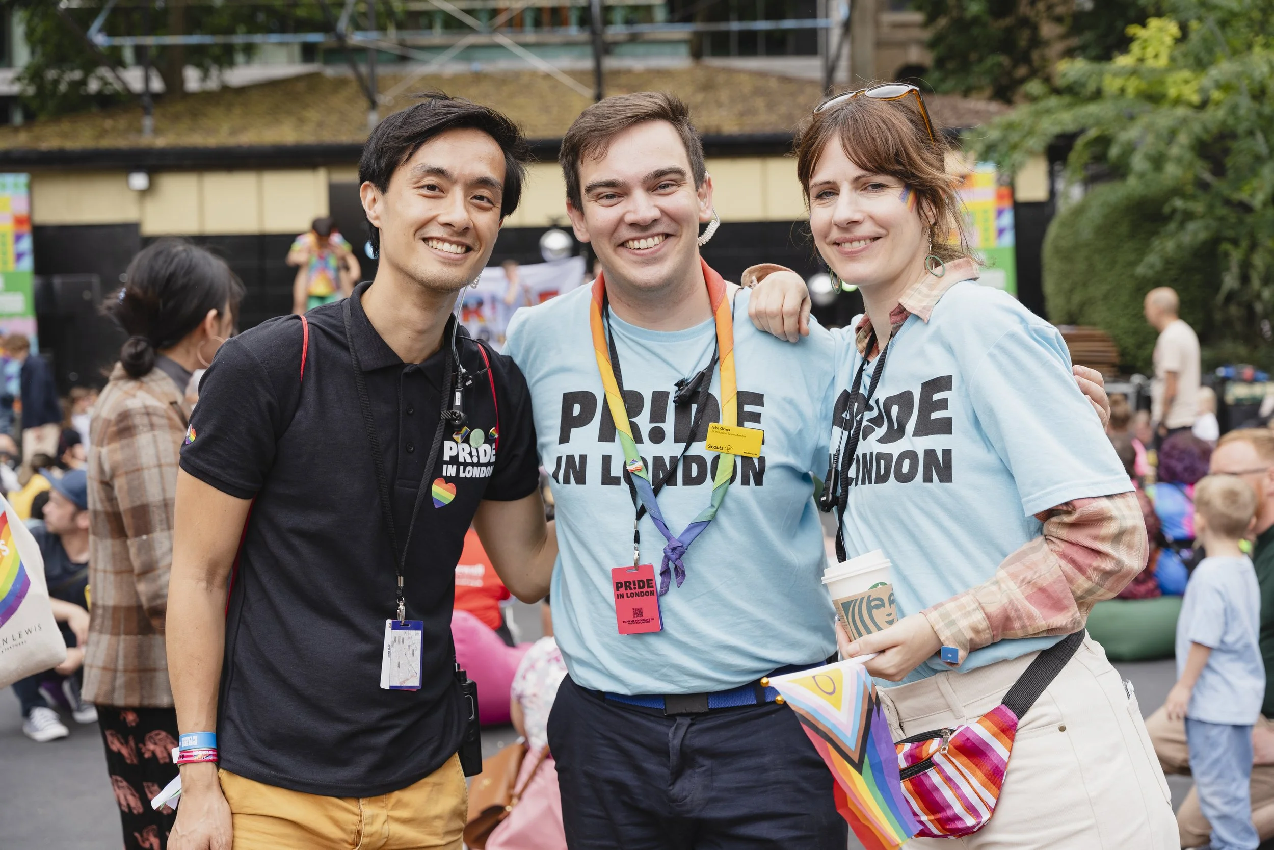 Three Pride in London volunteer stewards within our Family Area