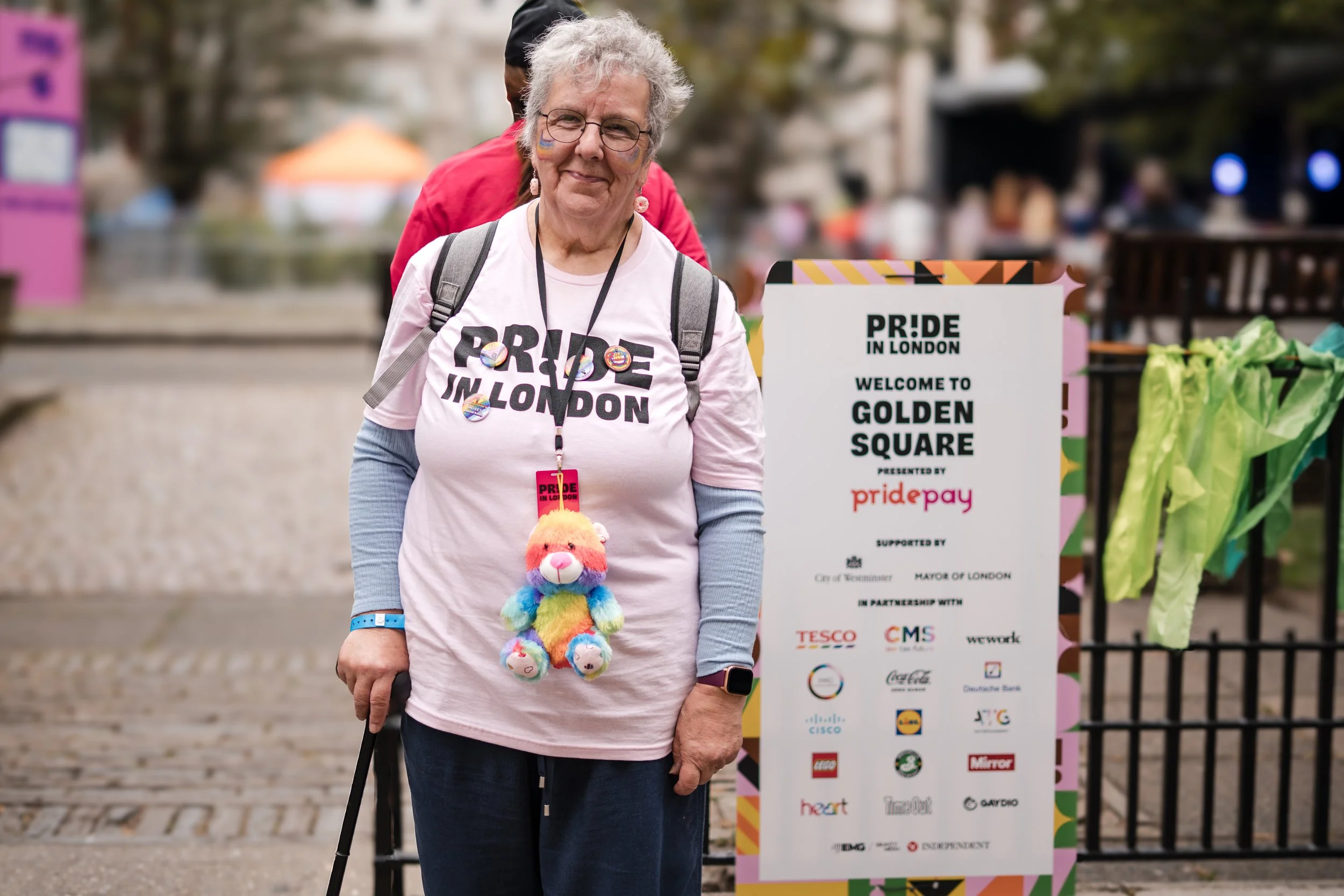 A volunteer steward at the entrance to Golden Square