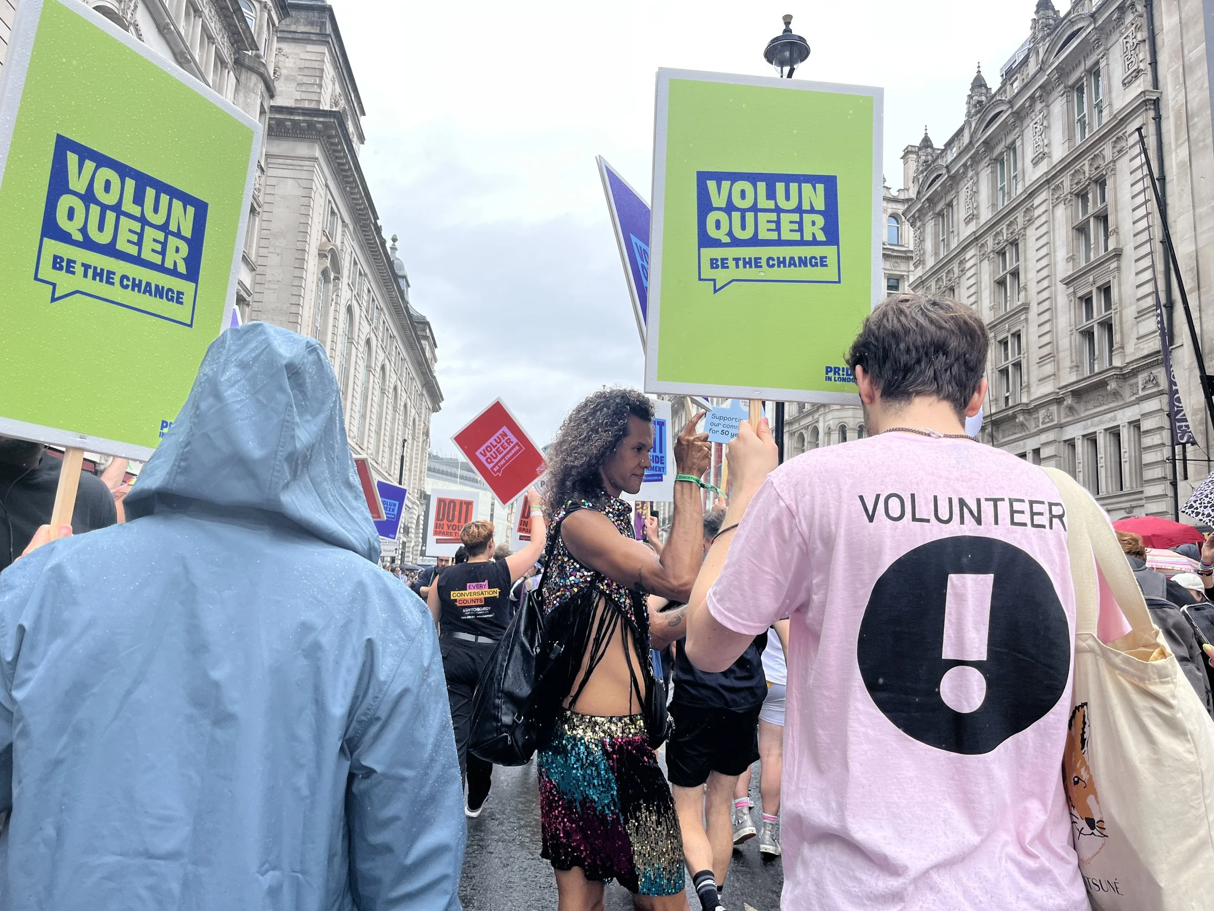 A Pride in London volunteer steward in the parade