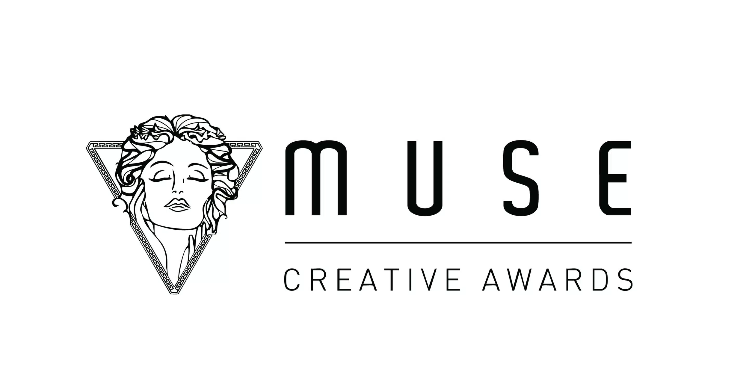Logo for MUSE Creative Awards featuring a woman's face with flowing hair inside a triangular geometric frame, and the text 'MUSE Creative Awards' in modern font.