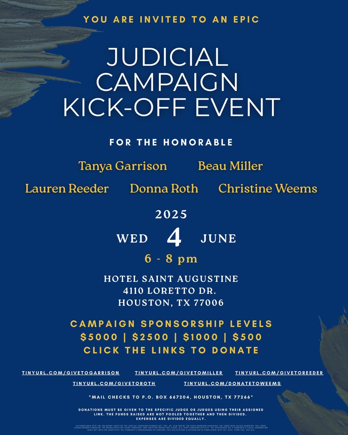 It’s time again! Excited to share that I am running for another term as the Presiding Judge of the 190th “Civil” District Court.
Please join me for an epic Campaign Kick-Off Fundraising Event June 4th.