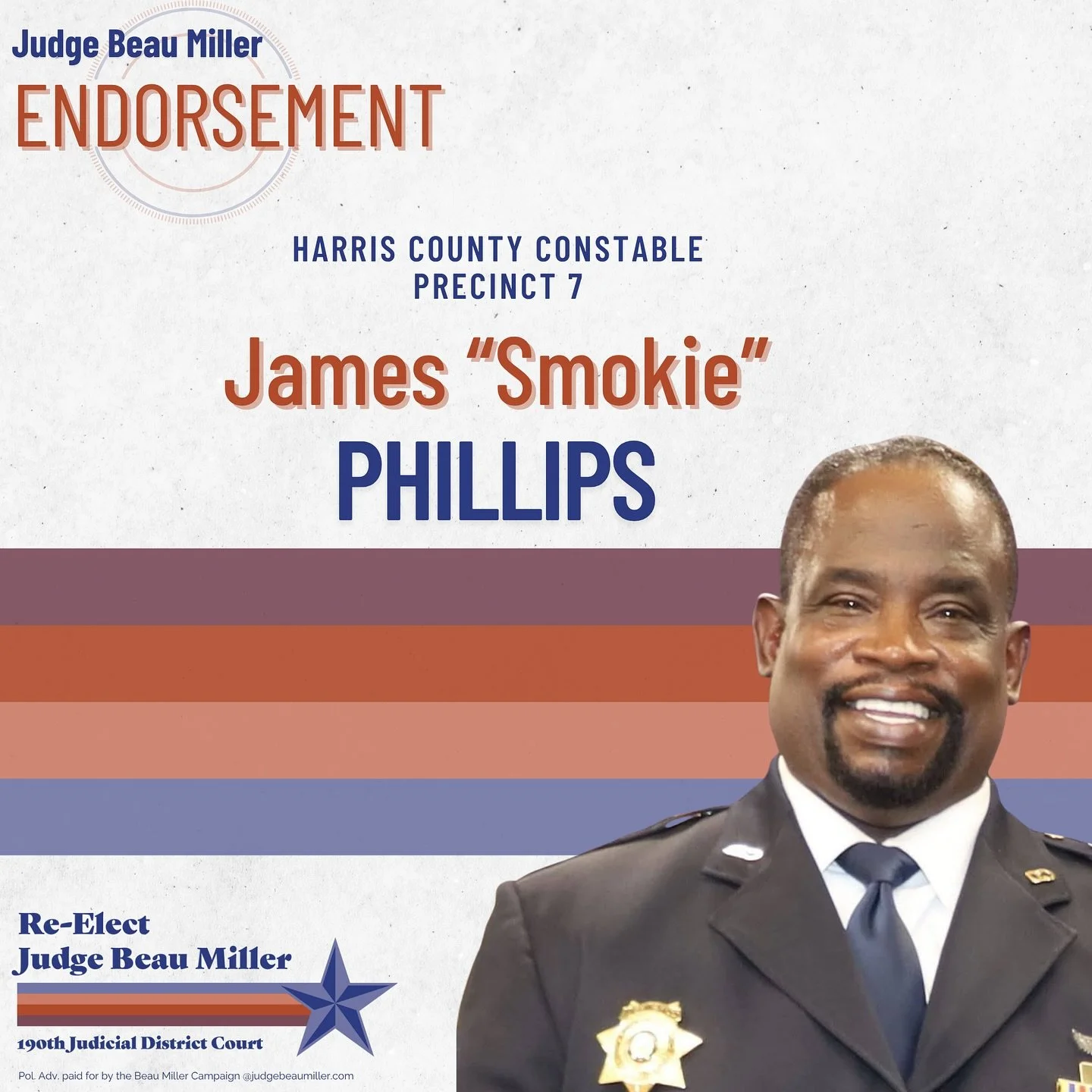 Everyone&rsquo;s with Beau!

A huge thank you to our Harris County Constable &ldquo;Smokie&rdquo; Phillips for her endorsement.
&bull;
&bull;
&bull;
&bull;
&bull;
#judgebeaumiller #harriscounty #houston #judge #endorsement #civiljudge #democrat #vote