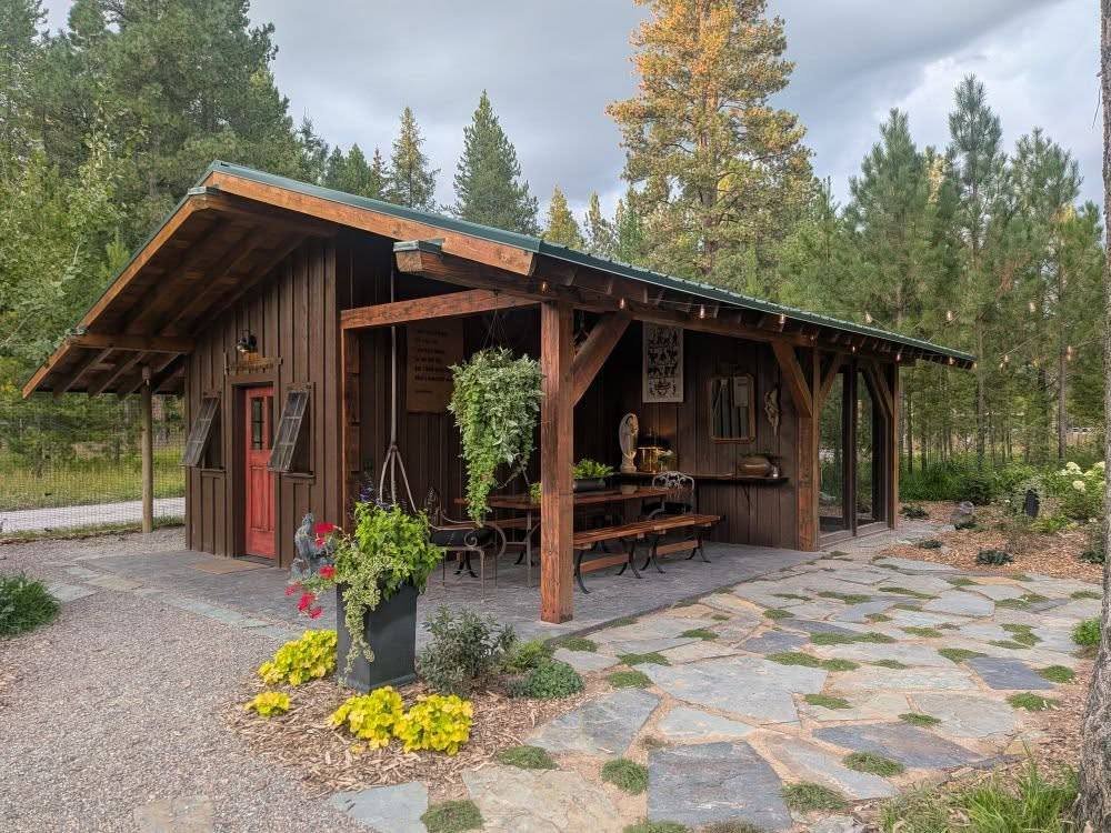Timber framed reclaimed Barnwood She-shed, dining patio