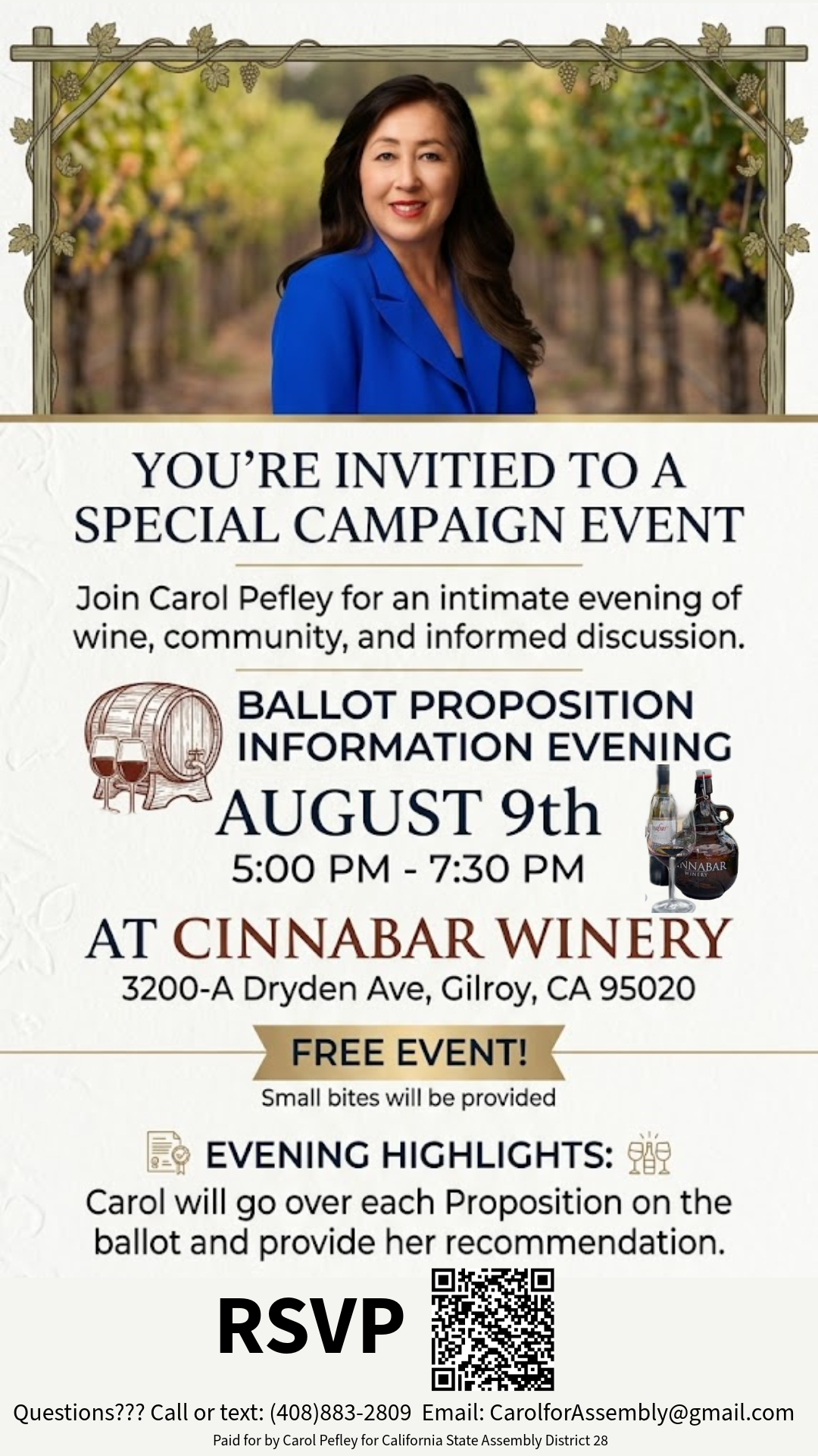 Wine, Bites &amp; Ballots: An Evening with Carol Pefley