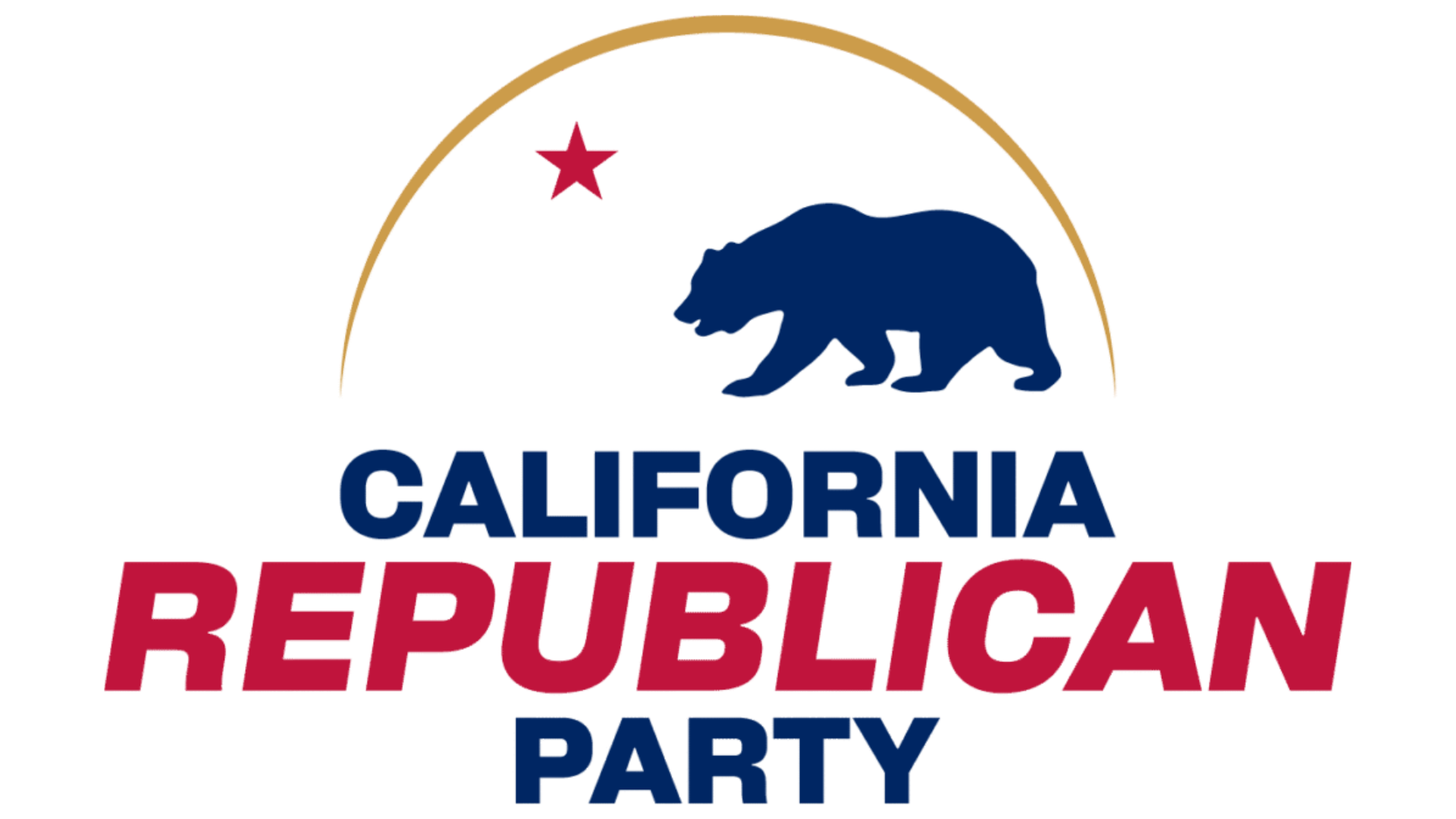 Logo of the California Republican Party featuring a blue bear, a red star, and text in blue and red reading 'California Republican Party'.