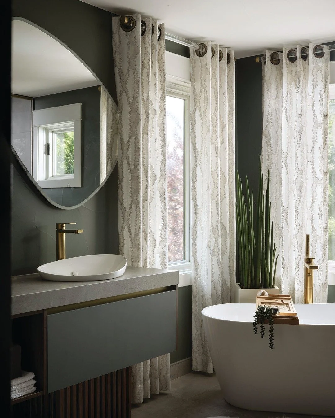 Design Feature: Layers of texture, color, and light turn this Cherry Creek suite into a retreat that feels both intimate and elevated. Think plum and sage tones, custom wallpaper, and an agate-patterned ceiling tying it all together. It&rsquo;s desig