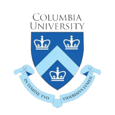 Columbia University emblem featuring a shield with three crowns and a ribbon with motto.